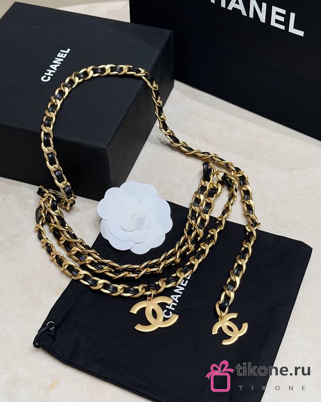 Chanel Vintage Gold Metal Chain Leather CC Charm Triple Chain Belt - 1