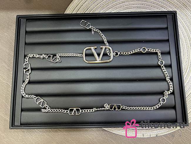 Valentino Garavani VLogo Signature Silver Metal Chain Belt with Mini VLogo  - 1