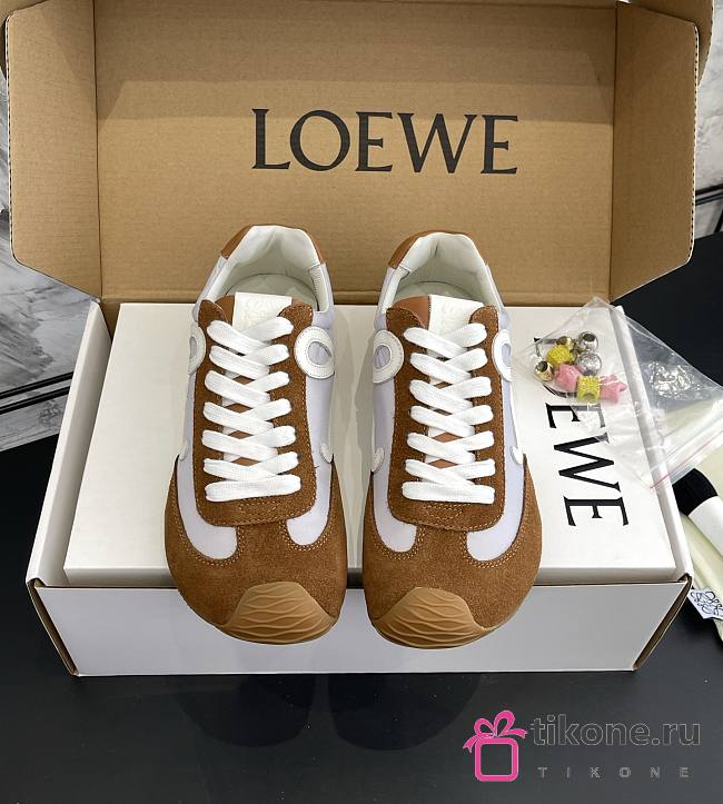 Loewe Ballet Runner 2.0 In Nylon And Calfskin Gray/ White/ Tan - 1