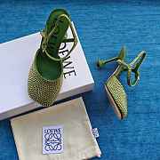 Loewe Toy Ankle Strap Pump In Rhinestone Embellished Suede Green 9cm - 5