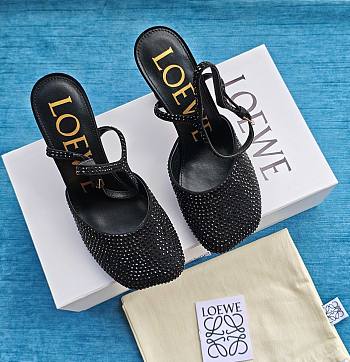 Loewe Toy Ankle Strap Pump In Rhinestone Embellished Suede Black 9cm