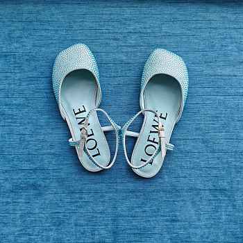 Loewe Toy Ankle Strap Ballerina In Rhinestone Embellished Suede Blue