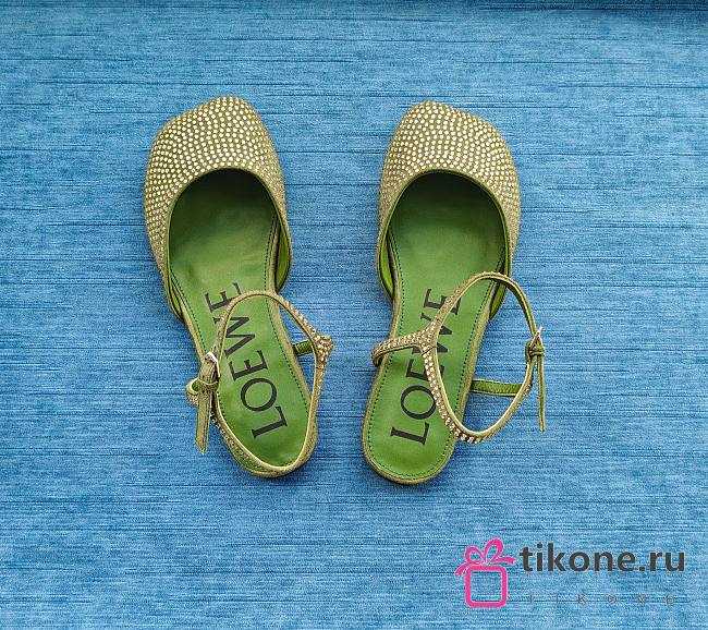 Loewe Toy Ankle Strap Ballerina In Rhinestone Embellished Suede Green  - 1