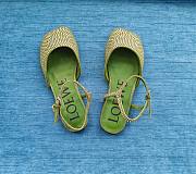 Loewe Toy Ankle Strap Ballerina In Rhinestone Embellished Suede Green  - 1