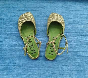 Loewe Toy Ankle Strap Ballerina In Rhinestone Embellished Suede Green 