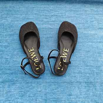 Loewe Toy Ankle Strap Ballerina In Rhinestone Embellished Suede Black