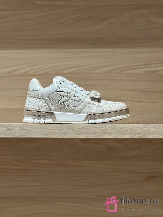 LV Trainer Sneaker Blue Monogram Nubuck Calf Leather Beige - 1