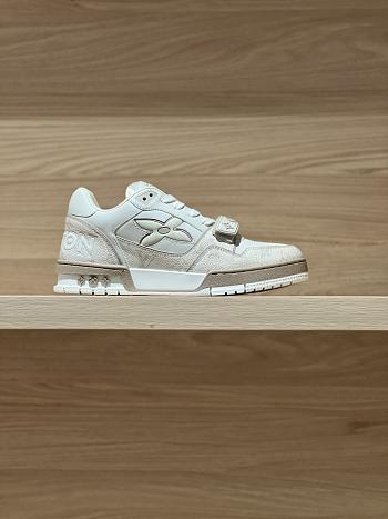 LV Trainer Sneaker Blue Monogram Nubuck Calf Leather Beige