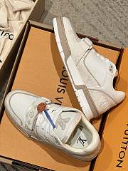 LV Trainer Sneaker Blue Monogram Nubuck Calf Leather Beige - 4