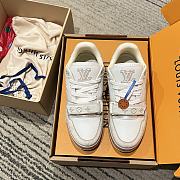 LV Trainer Sneaker Blue Monogram Nubuck Calf Leather Beige - 3