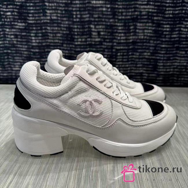 Chanel Trainers Mixed Fibers Shiny Calfskin & Suede Calfskin  White & Black 4cm - 1
