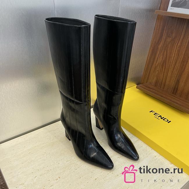 Fendi Arco Black Hagfish Leather Boots - 1