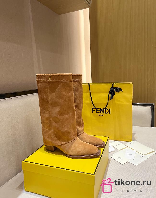 Fendi Minerva Cognac Suede High-heeled Boots - 1