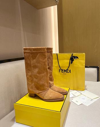 Fendi Minerva Cognac Suede High-heeled Boots