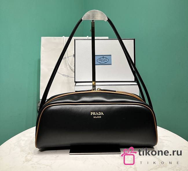 Prada Swing Smooth Leather Shoulder Bag Black 1BC249 - 28x11.5cmx10cm - 1