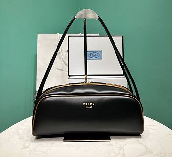 Prada Swing Smooth Leather Shoulder Bag Black 1BC249 - 28x11.5cmx10cm