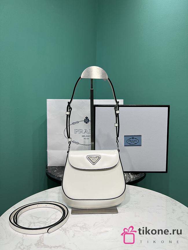 Prada Cleo Small Brushed Leather Shoulder Bag With Flap White - 17x14.5x3cm - 1
