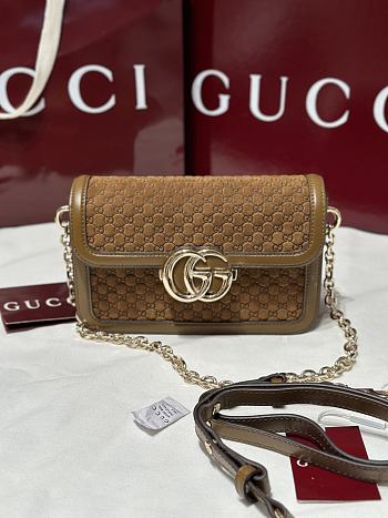 Gucci Go Small Shoulder Bag Brown GG Suede - 21.5x14x9cm