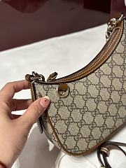 Gucci GG Emblem Small Shoulder Bag In Beige And Dark Brown Fabric - 24x16.5x5.5cm - 5