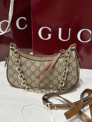 Gucci GG Emblem Small Shoulder Bag In Beige And Dark Brown Fabric - 24x16.5x5.5cm - 4