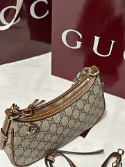 Gucci GG Emblem Small Shoulder Bag In Beige And Dark Brown Fabric - 24x16.5x5.5cm - 2
