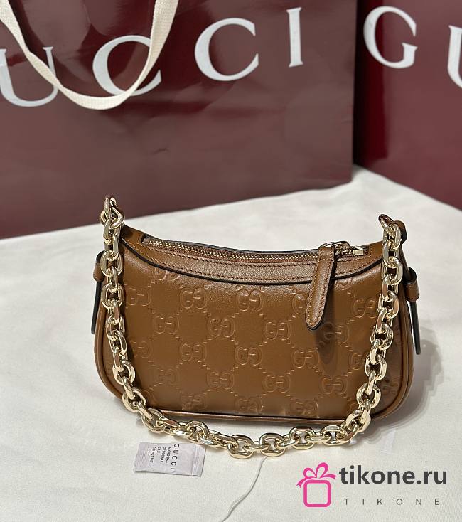 Gucci GG Emblem Mini Shoulder Bag In Brown GG Leather - 19x12x4cm - 1