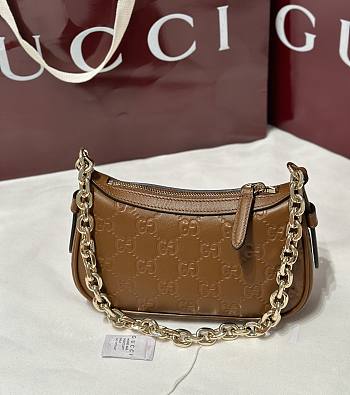Gucci GG Emblem Mini Shoulder Bag In Brown GG Leather - 19x12x4cm