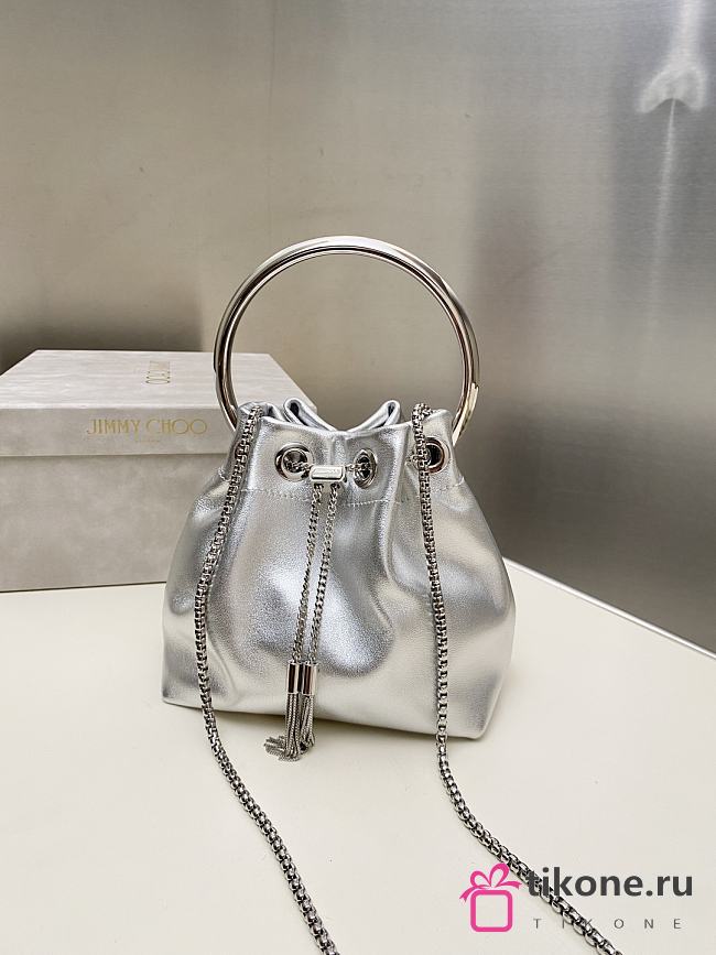 Jimmy Choo Nappa Mini Bag Micro Bon Bon Silver Metallic - 16x16x9cm - 1