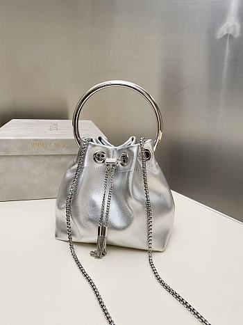 Jimmy Choo Nappa Mini Bag Micro Bon Bon Silver Metallic - 16x16x9cm