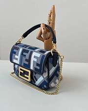Fendi Baguette Mini Blue Canvas Bag with FF Embroidery - 20x13x5cm - 6