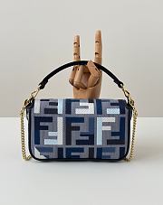 Fendi Baguette Mini Blue Canvas Bag with FF Embroidery - 20x13x5cm - 3