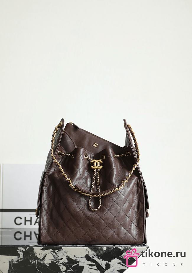 Chanel 25 Medium Handbag Grained Calfskin Gold Tone Metal Dark Brown - 40x30x15cm - 1