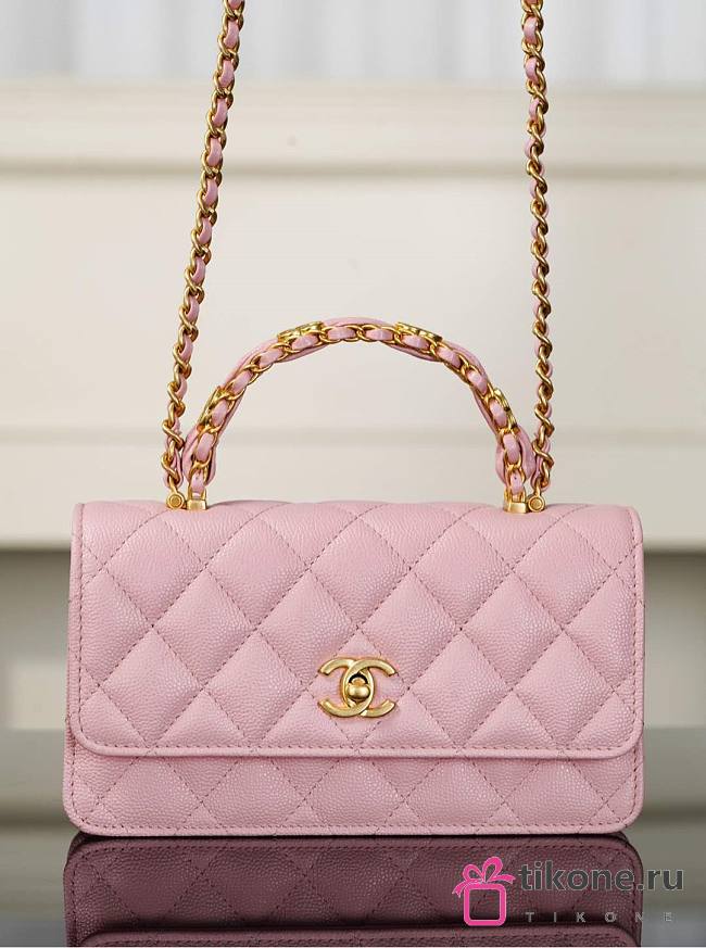 Chanel Clutch With Chain Grained Shiny Calfskin & Gold Tone Metal Light Pink - 18.5x11x6cm - 1