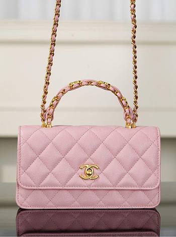 Chanel Clutch With Chain Grained Shiny Calfskin & Gold Tone Metal Light Pink - 18.5x11x6cm