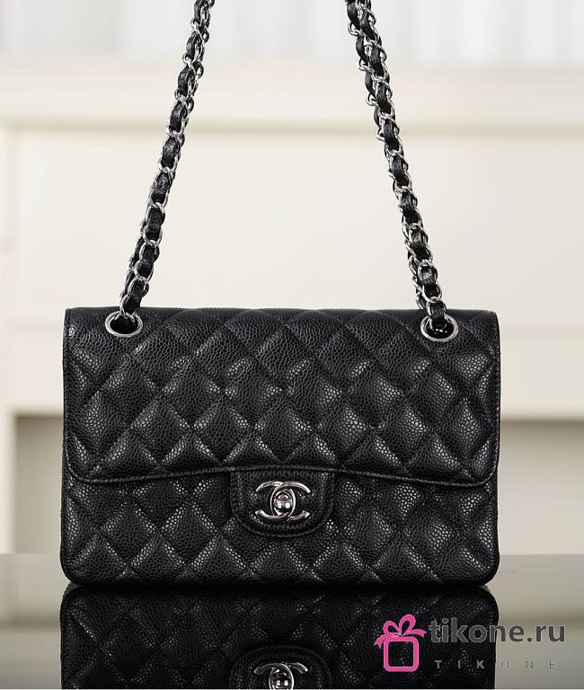 Chanel Classic Black Caviar Silver Hardware Bag - 14.5x23x6cm - 1