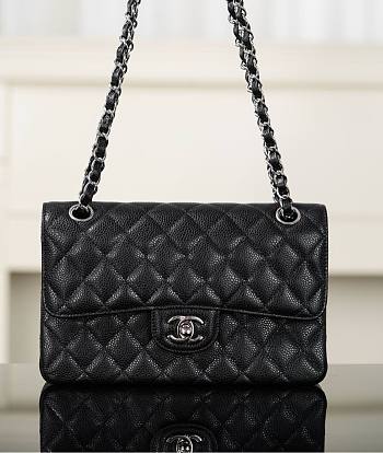 Chanel Classic Black Caviar Silver Hardware Bag - 14.5x23x6cm