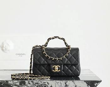 Chanel Mini Flap Bag with Top Handle Grained Shiny Calfskin & Gold Tone Metal Black - 19.5x12x6.5cm