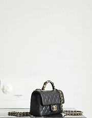 Chanel Mini Flap Bag with Top Handle Grained Shiny Calfskin & Gold Tone Metal Black - 19.5x12x6.5cm - 3
