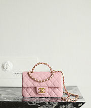 Chanel Mini Flap Bag with Top Handle Grained Shiny Calfskin & Gold Tone Metal Light Pink - 19.5x12x6.5cm - 5