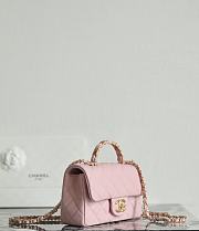 Chanel Mini Flap Bag with Top Handle Grained Shiny Calfskin & Gold Tone Metal Light Pink - 19.5x12x6.5cm - 3