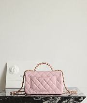 Chanel Mini Flap Bag with Top Handle Grained Shiny Calfskin & Gold Tone Metal Light Pink - 19.5x12x6.5cm - 2