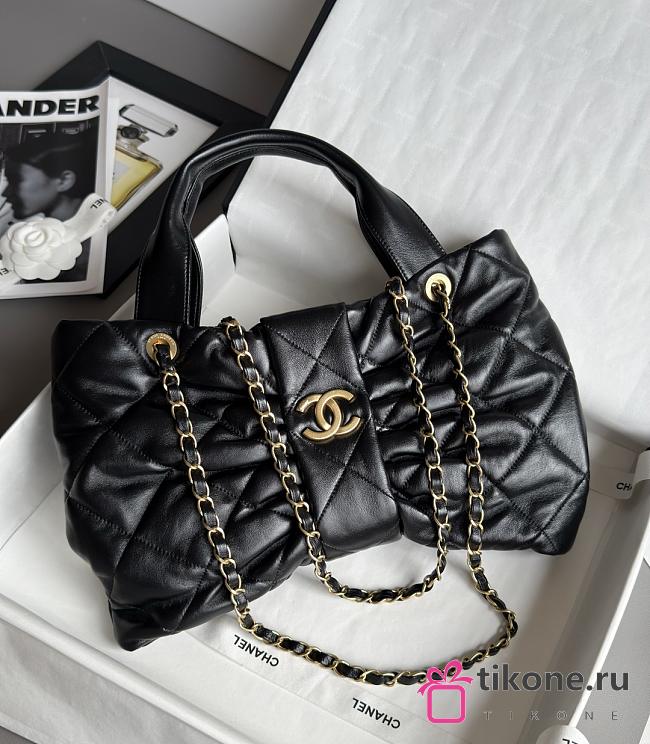 Chanel Bow Bag Shiny Lambskin & Gold Tone Metal Black - 38x29x5cm - 1