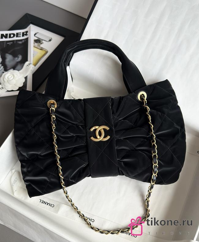 Chanel Bow Bag Velvet Effect Nylon & Gold Tone Metal Black - 38x29x5cm - 1