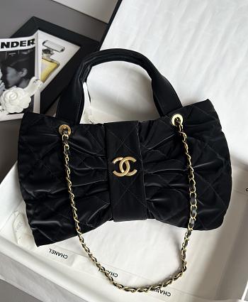 Chanel Bow Bag Velvet Effect Nylon & Gold Tone Metal Black - 38x29x5cm