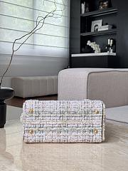 Chanel 25 Handbag Small Wool Tweed & Gold Tone Metal Ecru Khaki Gold & Red - 30x26x14cm - 5