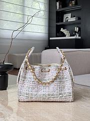 Chanel 25 Handbag Small Wool Tweed & Gold Tone Metal Ecru Khaki Gold & Red - 30x26x14cm - 3