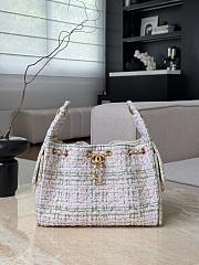 Chanel 25 Handbag Small Wool Tweed & Gold Tone Metal Ecru Khaki Gold & Red - 30x26x14cm - 2