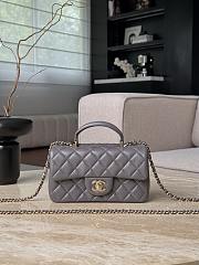 Chanel Mini Flap Top Handle Dark Gray Lambskin Light Gold Hardware - 12x20x6.5cm - 6