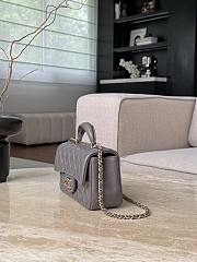 Chanel Mini Flap Top Handle Dark Gray Lambskin Light Gold Hardware - 12x20x6.5cm - 5