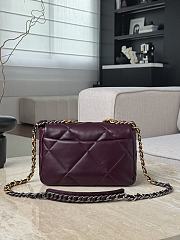 Chanel 19 Handbag Shiny Lambskin Gold Tone Silver Tone & Ruthenium Finish Metal Burgundy - 16x26x9cm - 3